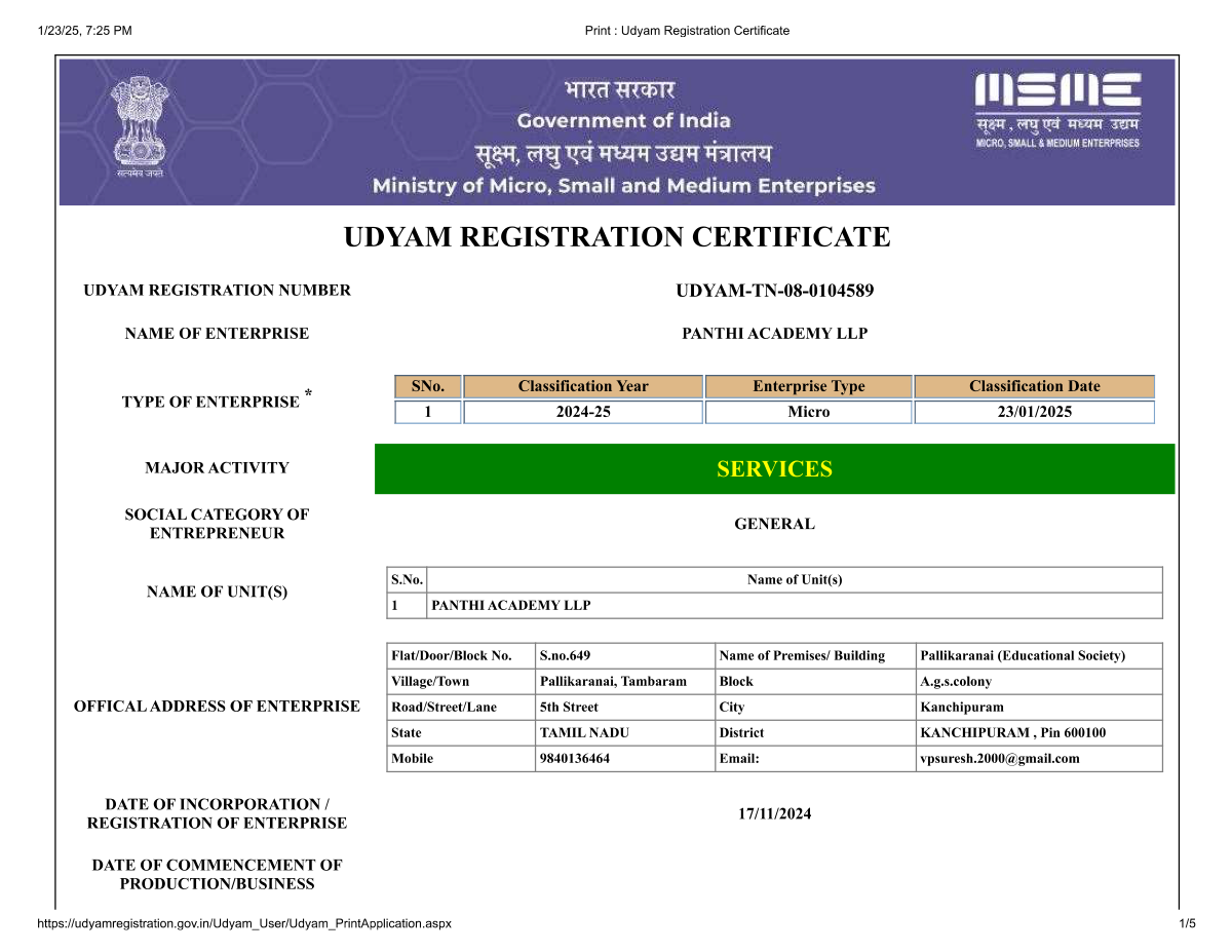 MSME Udyam Registration Certificate